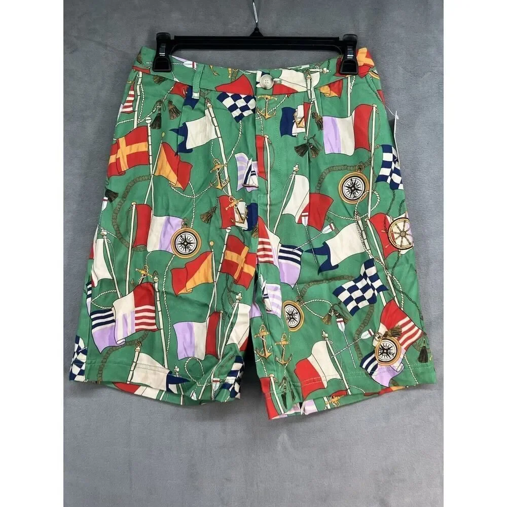 Anthropologie Maeve Printed Bermuda Shorts Size 2 Green Nautical
